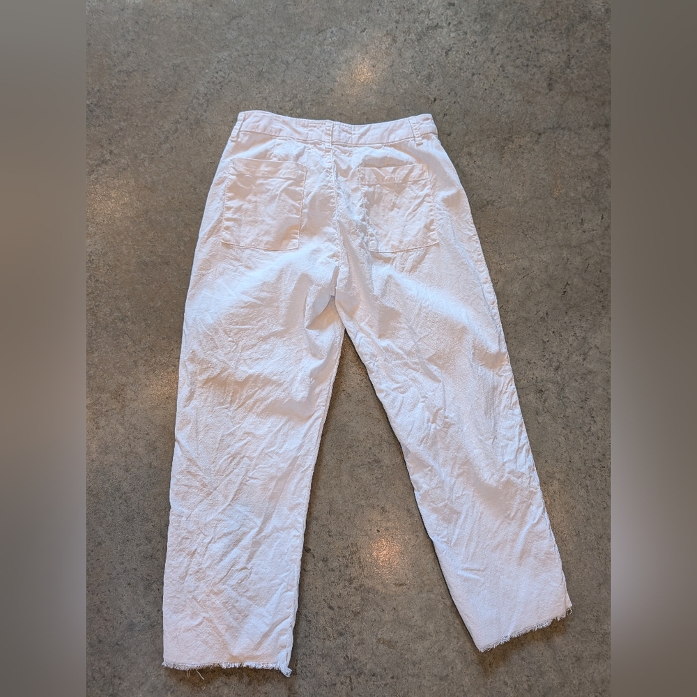 Frank & Eileen Kinsale Linen Blend White Raw Hem Cropped Pants Size 4 - Picture 3 of 11